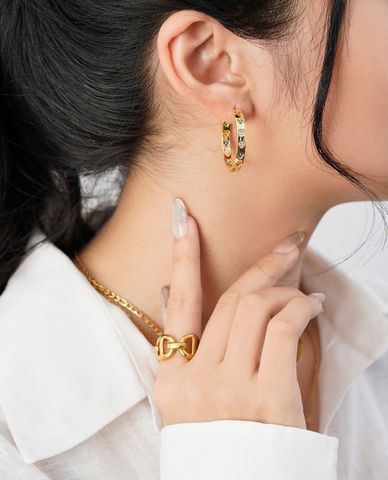  CECI - Khuyên tai nữ khoen tròn khắc hình trái tim 