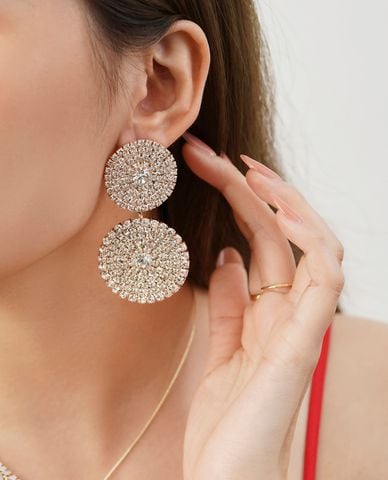  CECI - Khuyên tai nữ dáng thả hình tròn đính đá độc đáo 