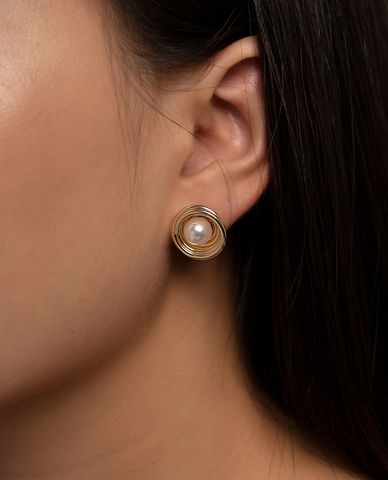  CECI - Khuyên tai nữ dạng xoắn đính ngọc trai thời trang 