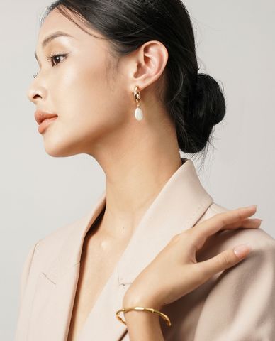  CECI - Khuyên tai nữ khoen tròn hở phối hạt dẹp thả nữ tính 