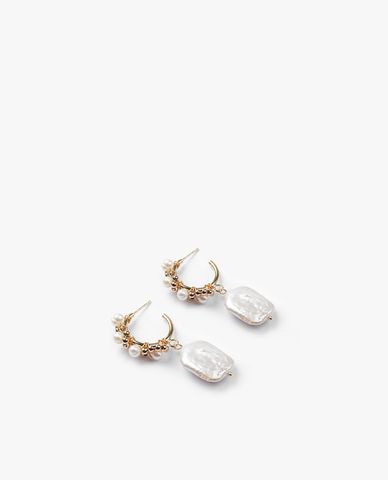  CECI - Khuyên tai nữ khoen tròn phối mặt hạt dẹp cá tính 