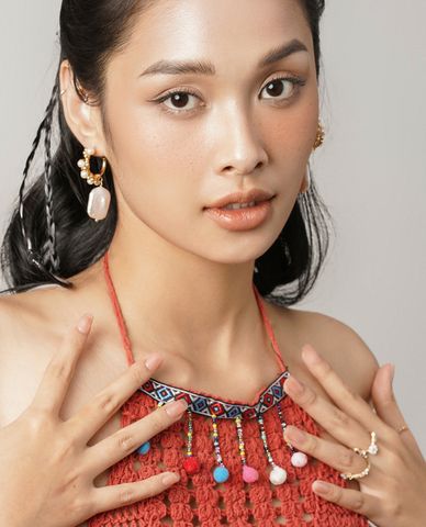  CECI - Khuyên tai nữ khoen tròn phối mặt hạt dẹp cá tính 