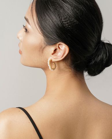  CECI - Khuyên tai nữ dạng hở xoắn vòng phối ngọc trai sang trọng 