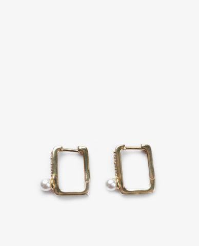  CECI - Khuyên tai nữ khoen chữ nhật đính ngọc trai sang trọng 