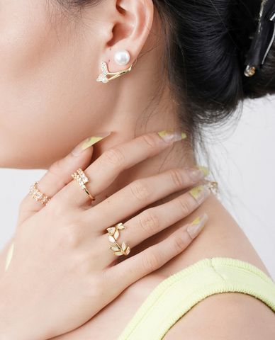  CECI - Khuyên tai nữ xỏ lỗ thiết kế đuôi cá phối ngọc trai thanh lịch 