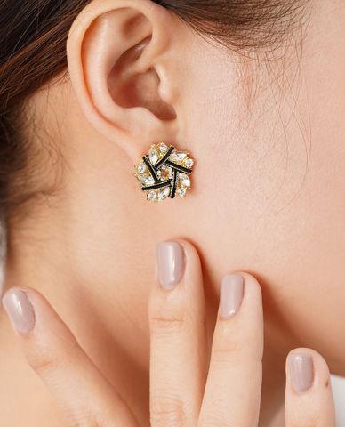  CECI - Khuyên tai nữ xỏ lỗ bản to thiết kế đính đá độc đáo 