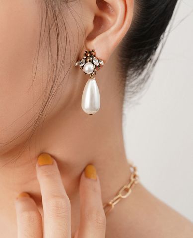  CECI - Khuyên tai nữ xỏ lỗ đính đá phối ngọc trai dáng thả 