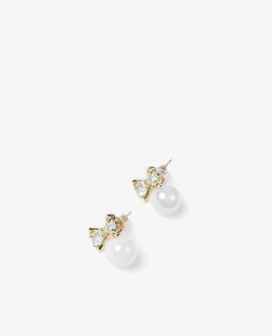  CECI - Khuyên tai nữ xỏ lỗ hình chiếc nơ phối ngọc tròn dáng thả 