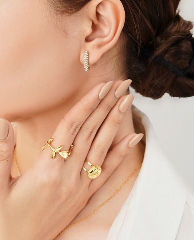  CECI - Khuyên tai nữ khoen hình chữ nhật đính đá sang trọng 