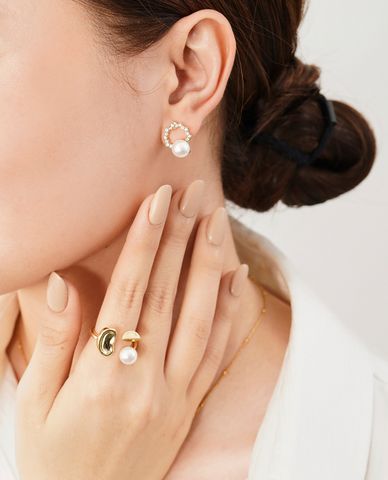  CECI - Khuyên tai nữ đính đá phối ngọc trai nữ tính 