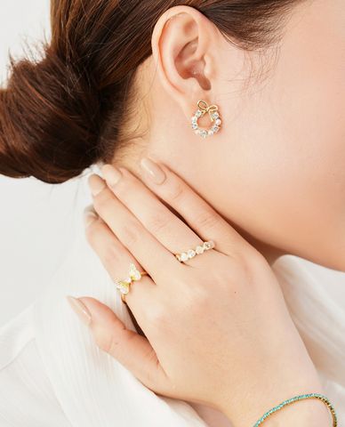  CECI - Khuyên tai nữ hình tròn đính đá và ngọc trai sang trọng 