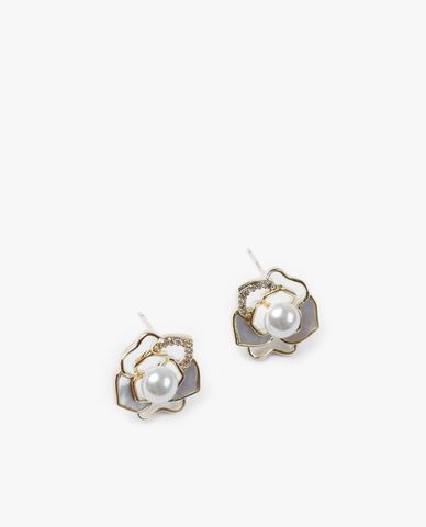  CECI - Khuyên tai nữ hình bông hoa nhỏ phối ngọc trai sang trọng 