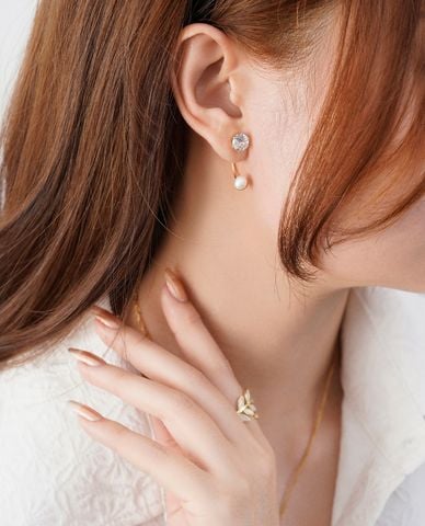  CECI - Khuyên tai nữ hình vòng cung đính đá 