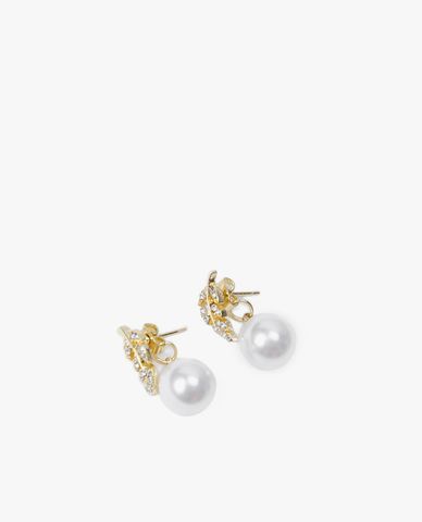  CECI - Khuyên tai nữ hình chiếc lá đính đá phối ngọc trai 