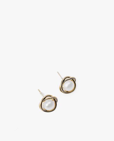  CECI - Khuyên tai nữ đính ngọc trai phối vòng xoắn thời trang 