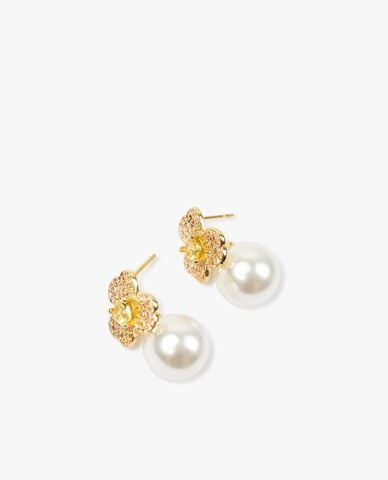  CECI - Khuyên tai dáng xỏ phối đá đính ngọc trai sang trọng 