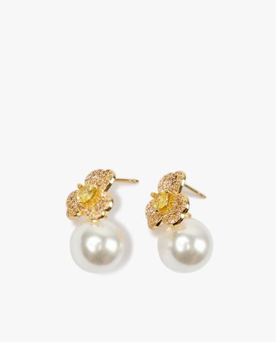  CECI - Khuyên tai dáng xỏ phối đá đính ngọc trai sang trọng 