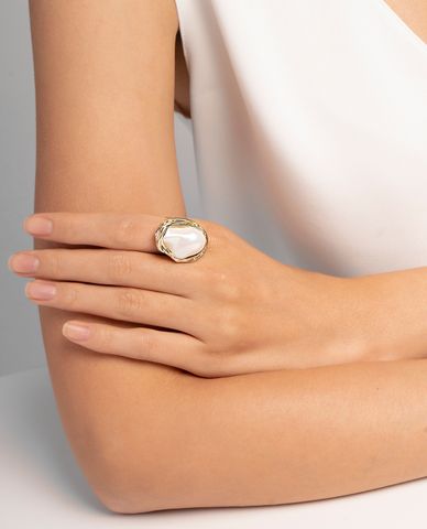  CECI - Nhẫn nữ kim loại phối mặt bản to cá tính 