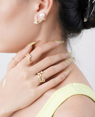  CECI - Nhẫn nữ dáng hở thiết kế chiếc lá thời trang 