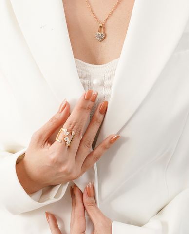  CECI - Nhẫn nữ hai vòng phối đính đá thời trang 