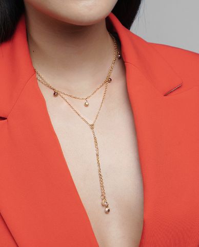  CECI - Dây chuyền nữ chuỗi xích hai tầng phối mặt dài thời trang 