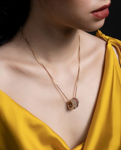  CECI - Dây chuyền nữ mặt khoen tròn đính đá thời trang 