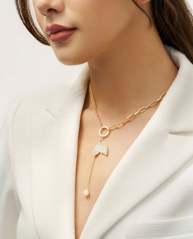  CECI - Dây chuyền nữ chuỗi xích mặt đuôi cá đính đá thời trang 