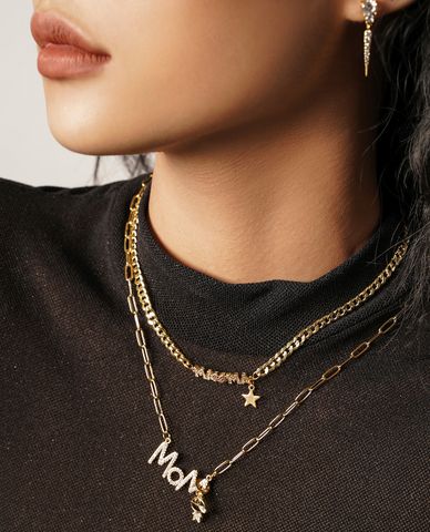  CECI - Vòng cổ nữ chuỗi xích lớn phối chữ Mom đính đá trẻ trung 