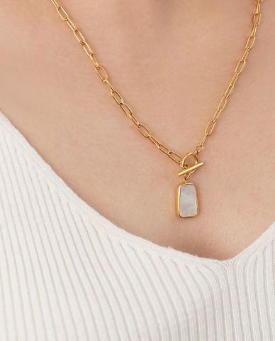  CECI - Vòng cổ nữ chuỗi xích lớn phối mặt ngọc thời trang 