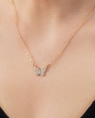  CECI - Vòng cổ nữ chuỗi xích mảnh phối mặt cánh bướm đính đá 