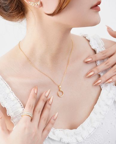  CECI - Vòng cổ nữ sợi mảnh phối mặt khoen tròn hở đính đá 