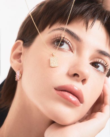  CECI - Vòng cổ nữ mắt xích nhỏ phối mặt chữ nhật đính đá 