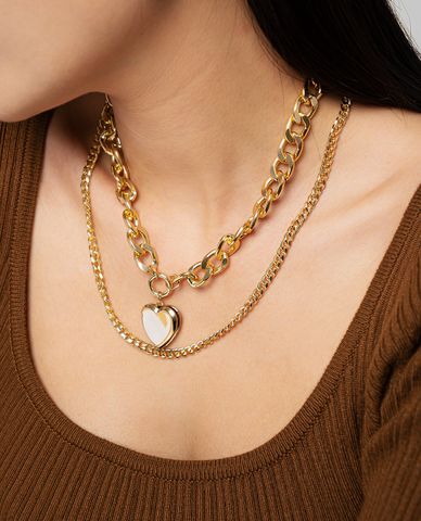  CECI - Dây chuyền nữ chuỗi xích nhiều tầng phối mặt trái tim 