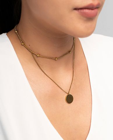  CECI - Dây chuyền nữ hai tầng phối mặt tròn thời trang 