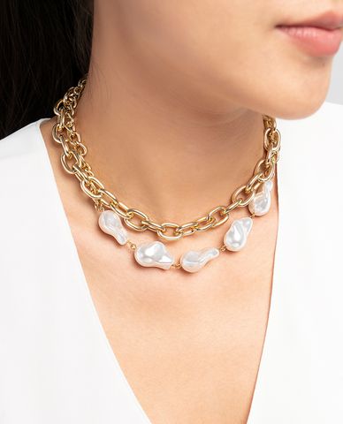  CECI - Dây chuyền nữ hai tầng dạng chuỗi xích phối ngọc trai thời trang 