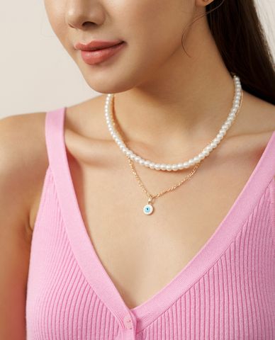  CECI - Dây chuyền nữ 2 tầng phối chuỗi hạt ngọc sang trọng 