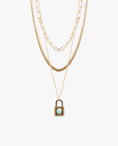  CECI - Dây chuyền nữ 3 tầng phối mặt hình ổ khóa độc đáo 