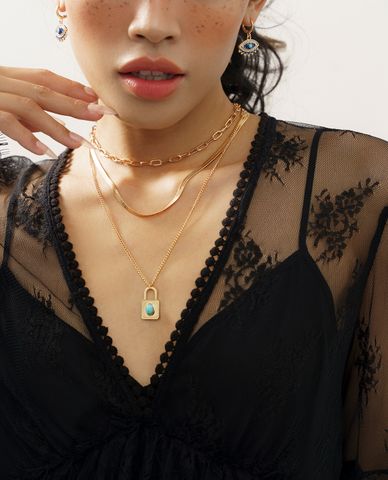  CECI - Dây chuyền nữ 3 tầng phối mặt hình ổ khóa độc đáo 