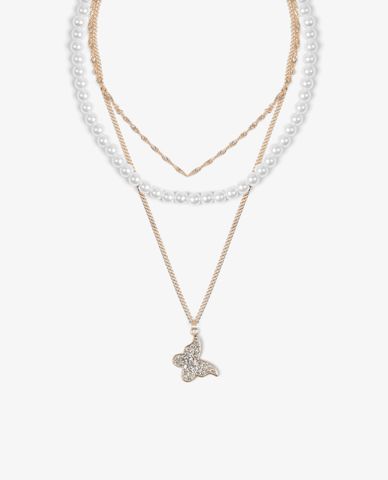  CECI - Vòng cổ nữ ba tầng phối mặt bướm đính đá thời trang 