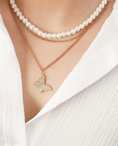  CECI - Vòng cổ nữ ba tầng phối mặt bướm đính đá thời trang 