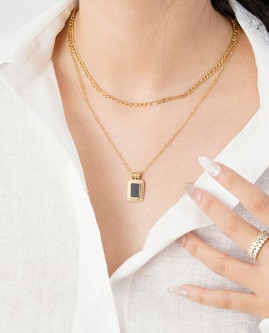  CECI - Vòng cổ nữ hai tầng phối mặt hình chữ nhật 