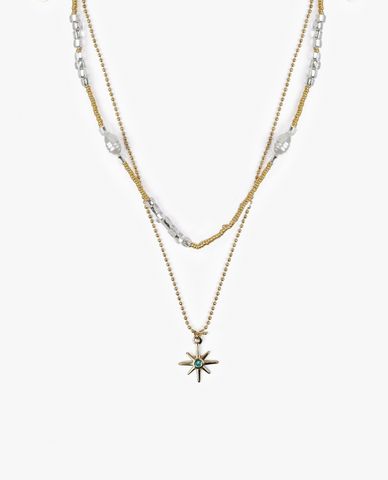  CECI - Vòng cổ đôi phối hạt mặt đính đá ấn tượng 