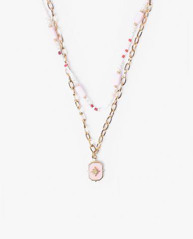  CECI - Vòng cổ nữ mắt xích mảnh phối mặt chữ đính đá 