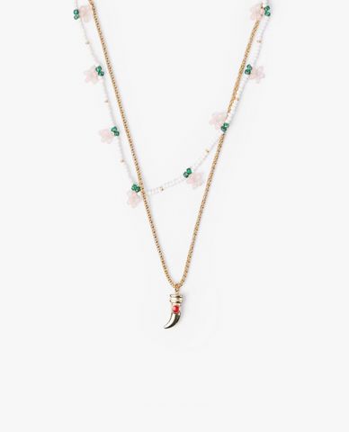  CECI - Vòng cổ nữ hai tầng đính hạt phối mặt dây chuyền ngà voi 