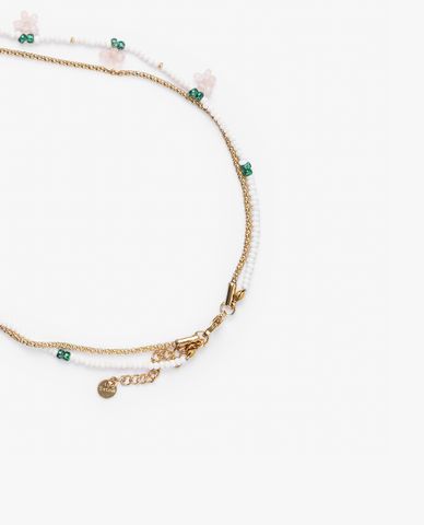  CECI - Vòng cổ nữ hai tầng đính hạt phối mặt dây chuyền ngà voi 