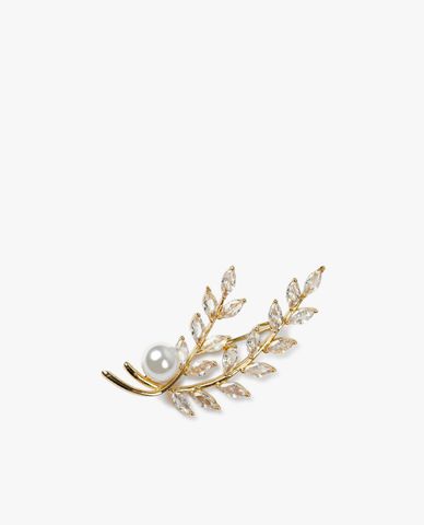  CECI - Ghim cài áo đính đá hình chiếc lá phối ngọc trai tinh xảo 