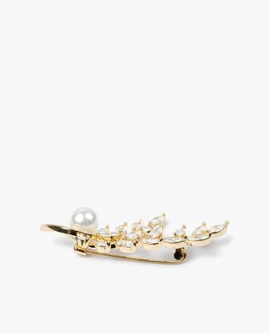  CECI - Ghim cài áo đính đá hình chiếc lá phối ngọc trai tinh xảo 