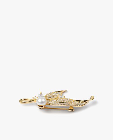  CECI - Ghim cài áo hình chiếc lá đính đá phối ngọc trai tinh tế 