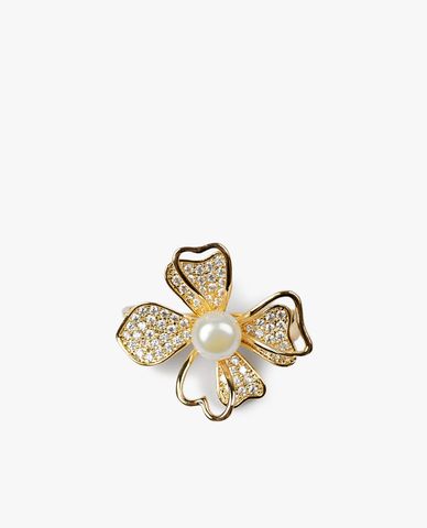  CECI - Ghim cài áo hình bông hoa đính đá phối ngọc trai thanh lịch 
