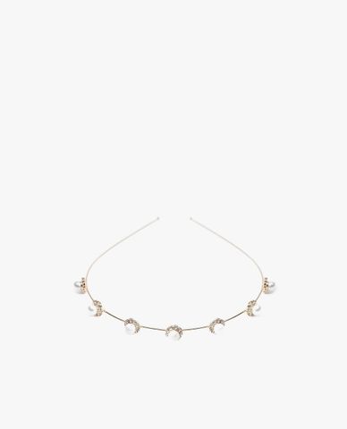  CECI - Băng đô cài tóc nữ kim loại bản mảnh đính ngọc trai 